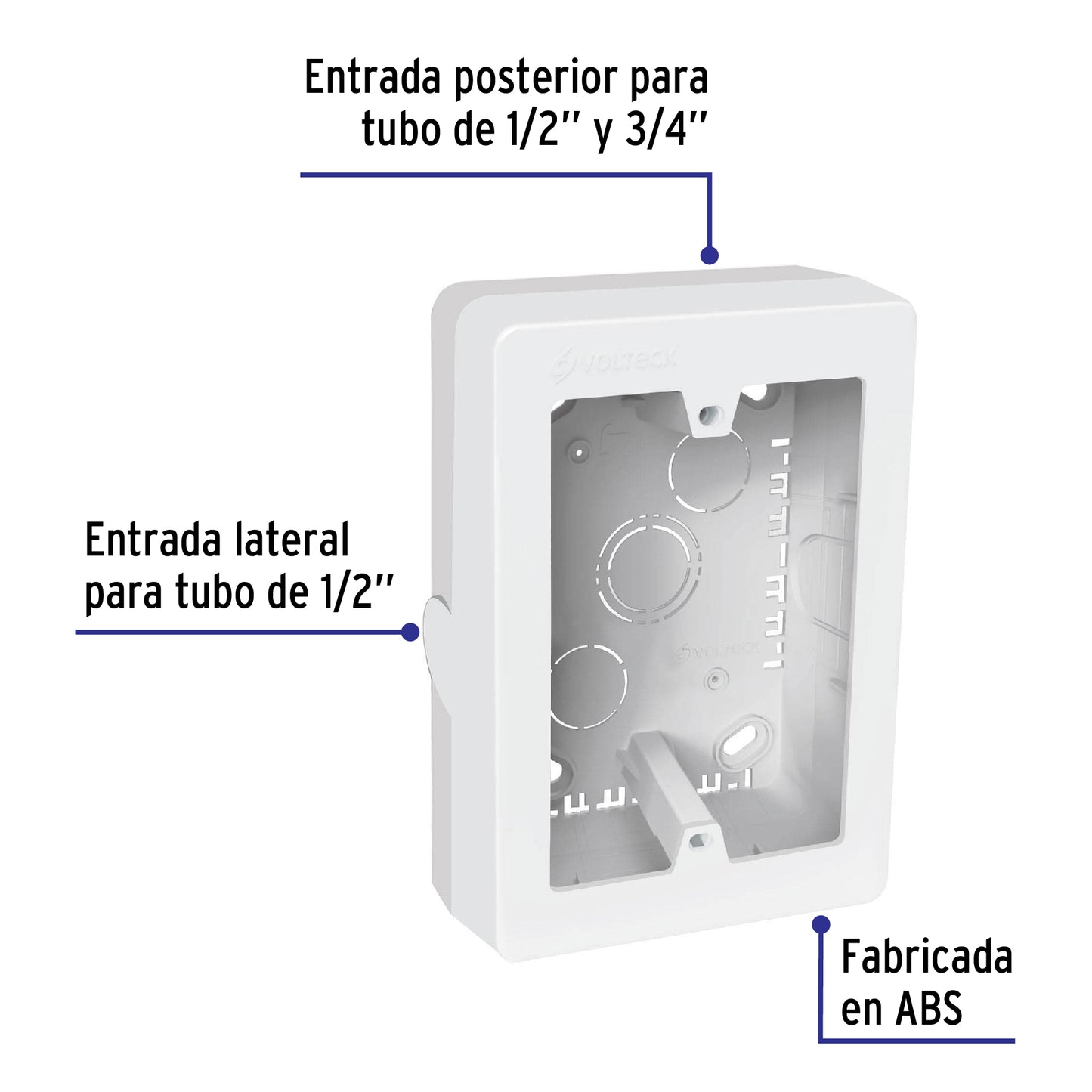 Caja de contactos para canaleta 3' x 5', blanca, Volteck CRU-3X5 40141 MM00