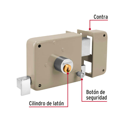 Cerradura sobreponer der clásica, llave tradicional, caja CS-70D 43574 MM1