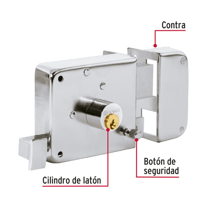 Cerradura sobreponer der instala-fácil, cromada, tradicional CS-75DC 43588 MM1