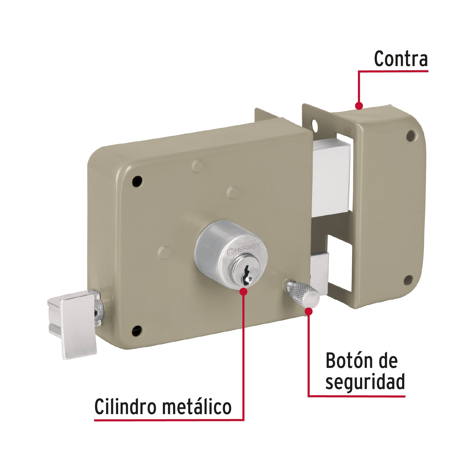 Cerradura sobreponer der instala-fácil, caja, Hermex Basic CS-75DP 27047 MM1