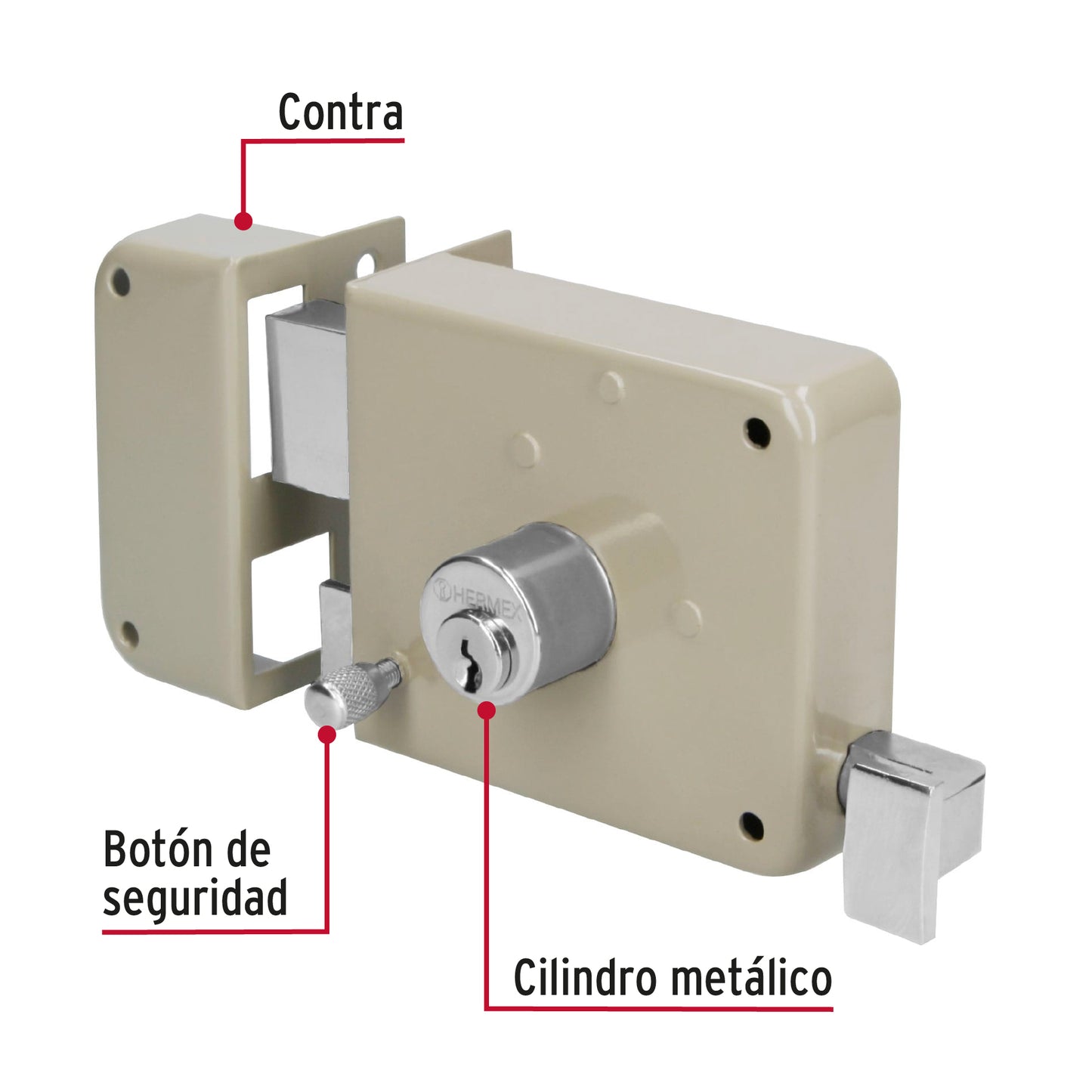 Cerradura sobreponer izq instala-fácil, caja, Hermex Basic CS-75IP 27046 MM1