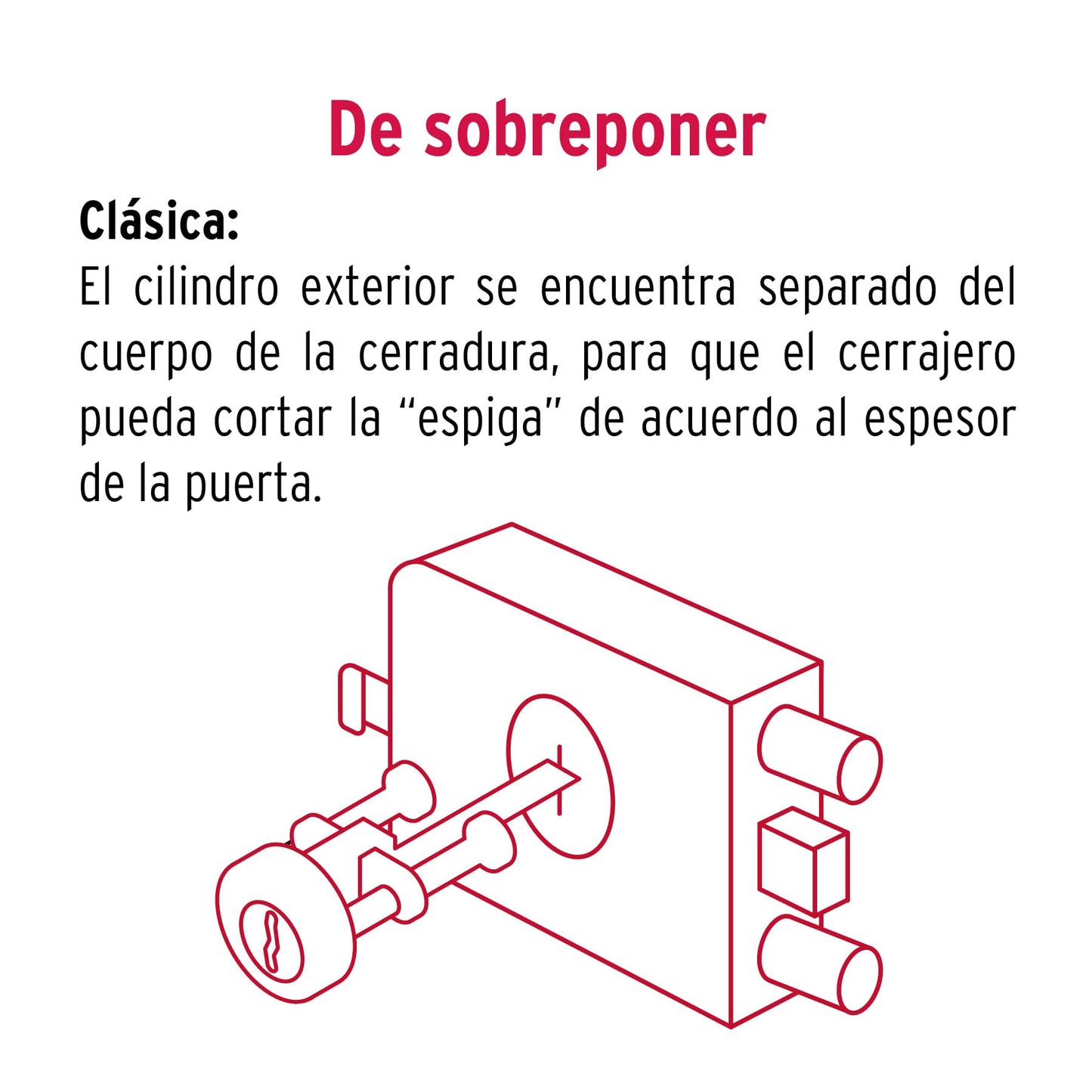 Cerradura sobreponer der 2 barras clásica, llave tradicional CS-90D 43482 MM0