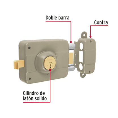 Cerradura sobreponer der 2 barras clásica, llave tradicional CS-90D 43482 MM0