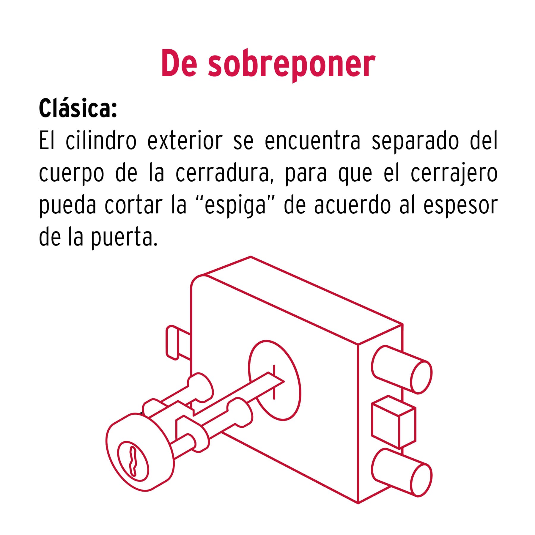 Cerradura sobreponer izq 2 barras clásica, llave tradicional CS-90I 43483 MM0