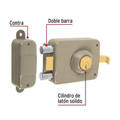 Cerradura sobreponer izq 2 barras clásica, llave tradicional CS-90I 43483 MM0