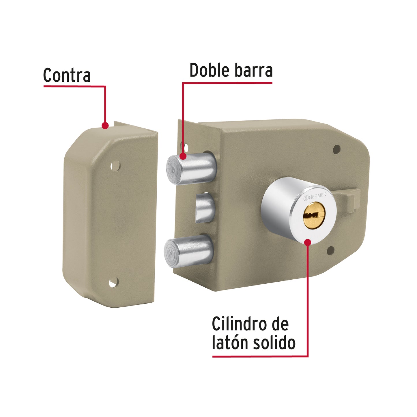 Cerradura de sobreponer 2 barras instala-fácil, llave puntos CS-92 43484 MM0