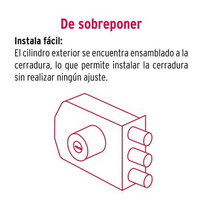 Cerradura de sobreponer 3 barras instala-fácil, llave puntos CS-93 43488 MM0