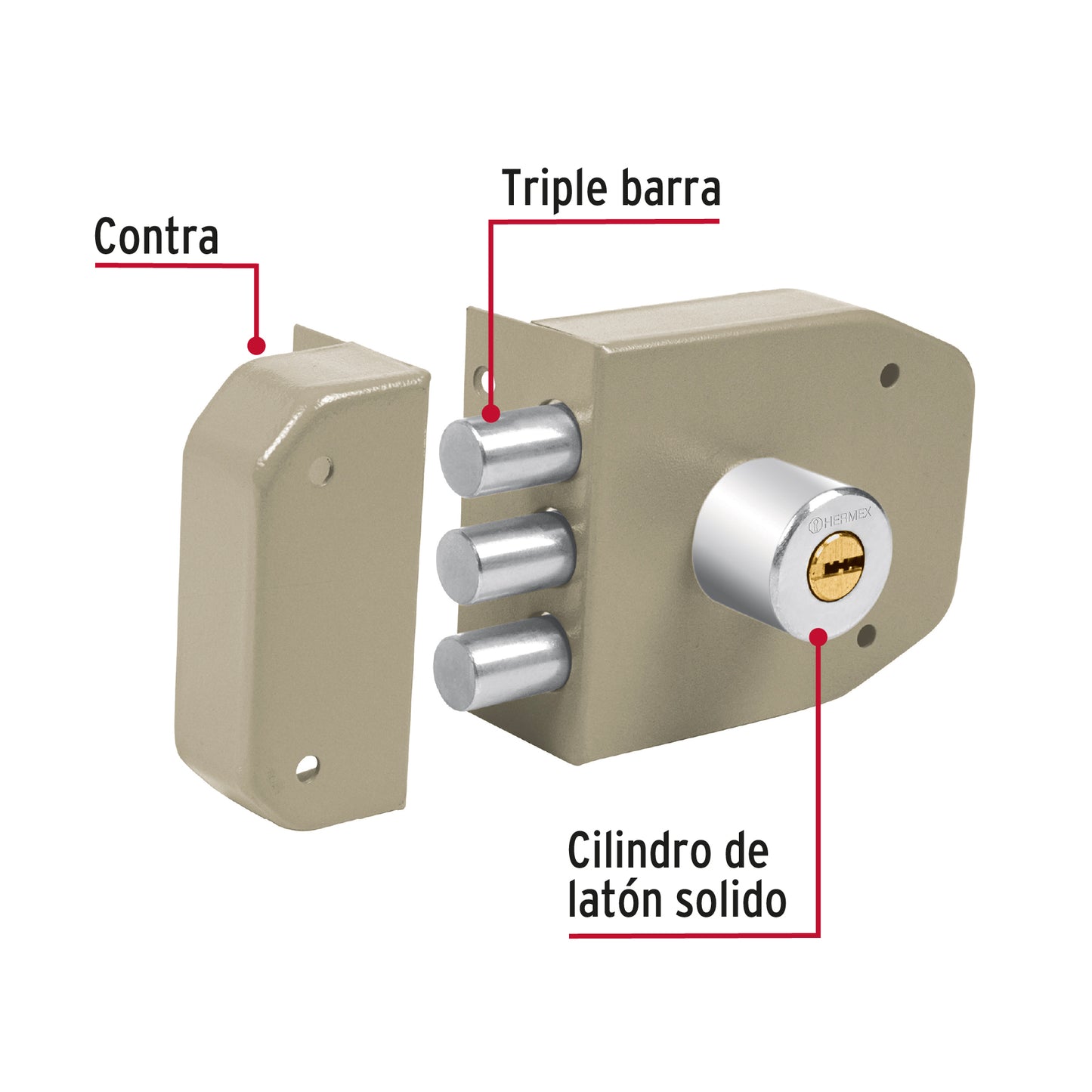 Cerradura de sobreponer 3 barras instala-fácil, llave puntos CS-93 43488 MM0