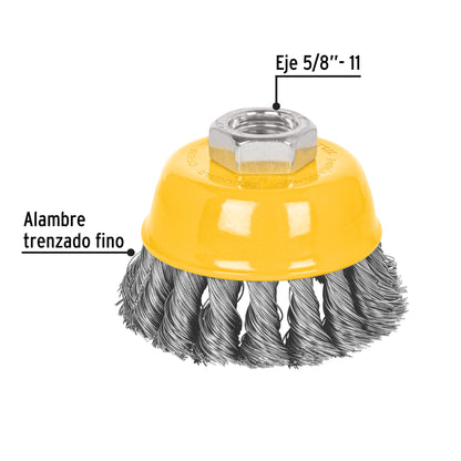 Carda copa 3' alambre trenzado fino, eje 5/8'-11, Pretul CT-608P 28266 MM00