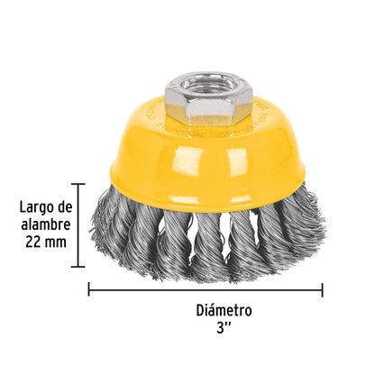 Carda copa 3' alambre trenzado fino, eje 5/8'-11, Pretul CT-608P 28266 MM00