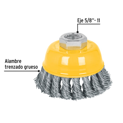 Carda copa 3' alambre trenzado grueso, eje 5/8'-11, Pretul CT-608XP 28257 MM00