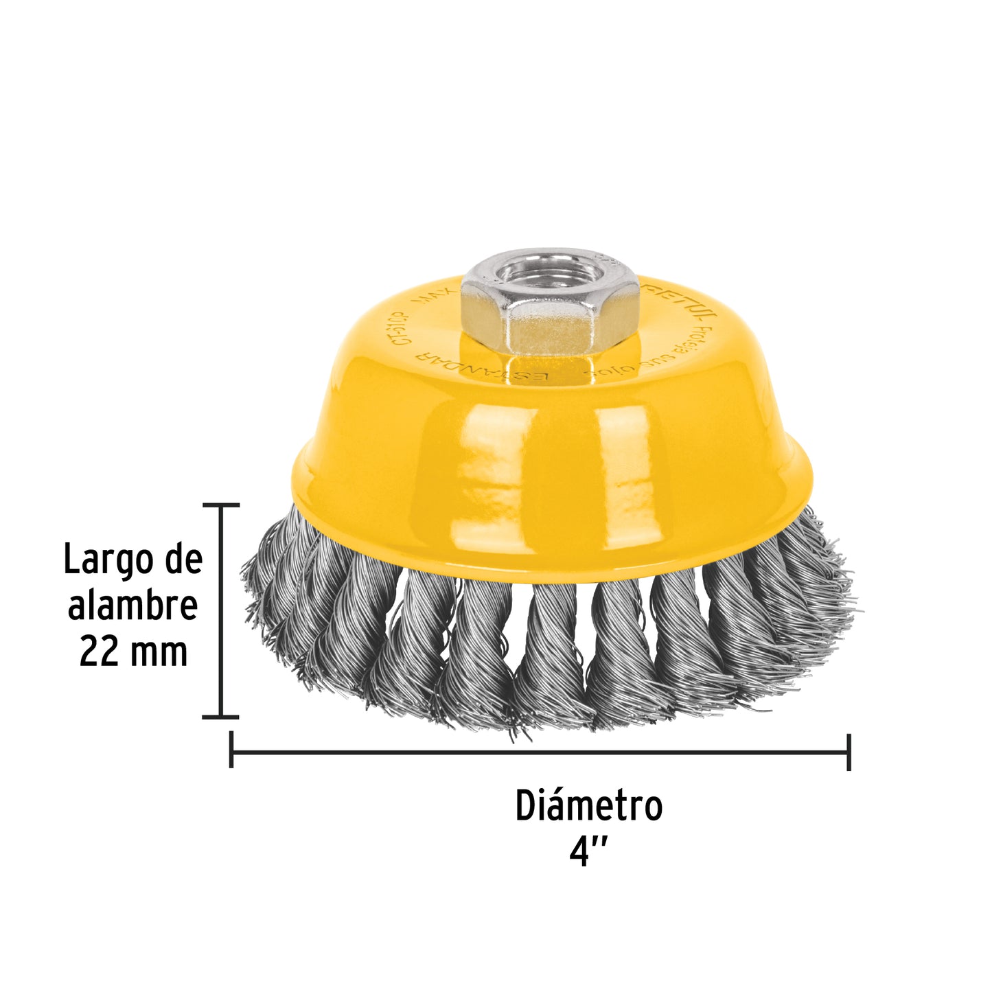 Carda copa 4' alambre trenzado fino, eje 5/8'-11, Pretul CT-610P 28258 MM00