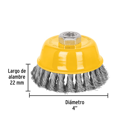 Carda copa 4' alambre trenzado fino, eje 5/8'-11, Pretul CT-610P 28258 MM00