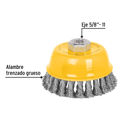 Carda copa 4' alambre trenzado grueso, eje 5/8'-11, Pretul CT-610XP 28259 MM00