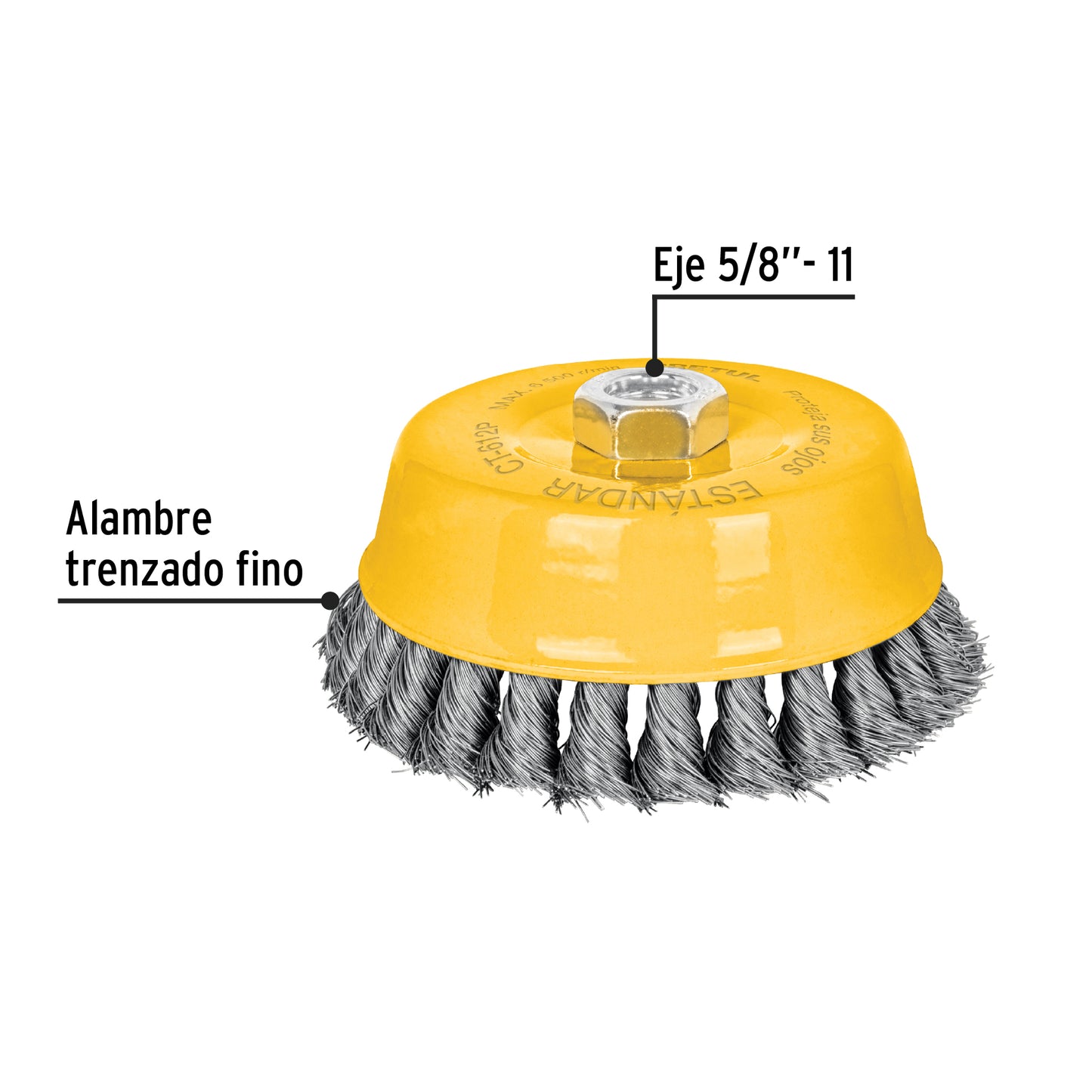 Carda copa 5' alambre trenzado fino, eje 5/8'-11, Pretul CT-612P 28260 MM00