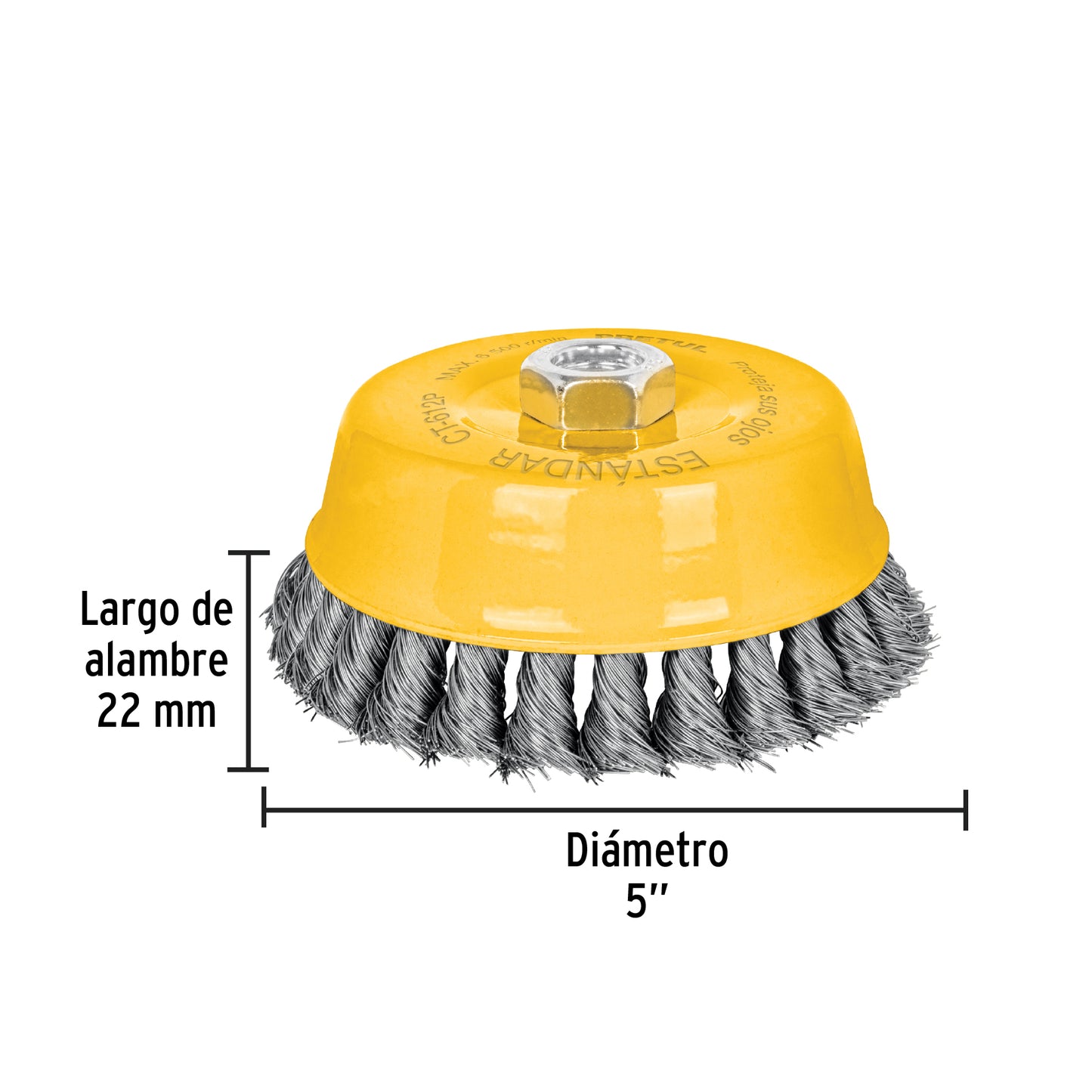 Carda copa 5' alambre trenzado fino, eje 5/8'-11, Pretul CT-612P 28260 MM00