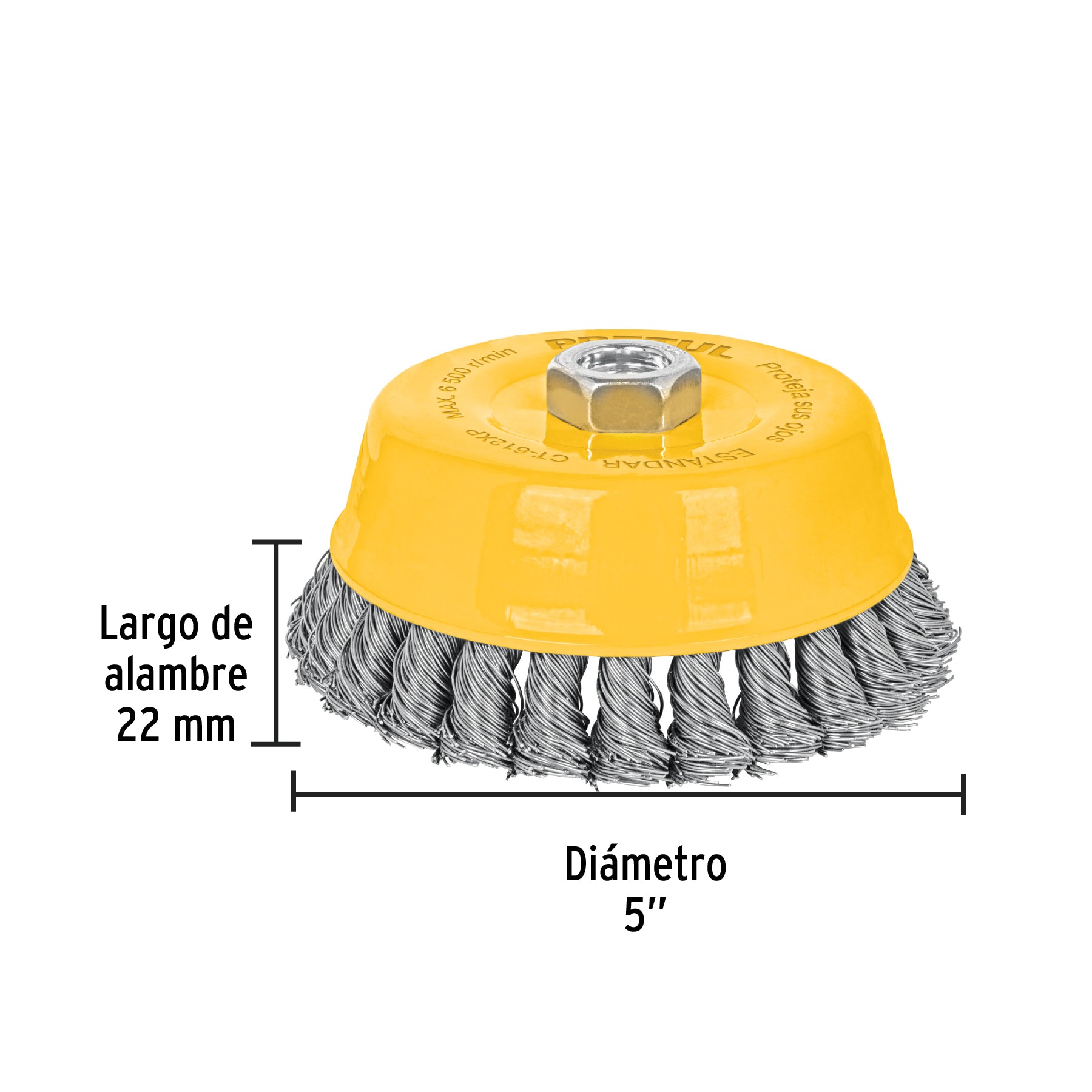 Carda copa 5' alambre trenzado grueso, eje 5/8'-11, Pretul CT-612XP 28261 MM00