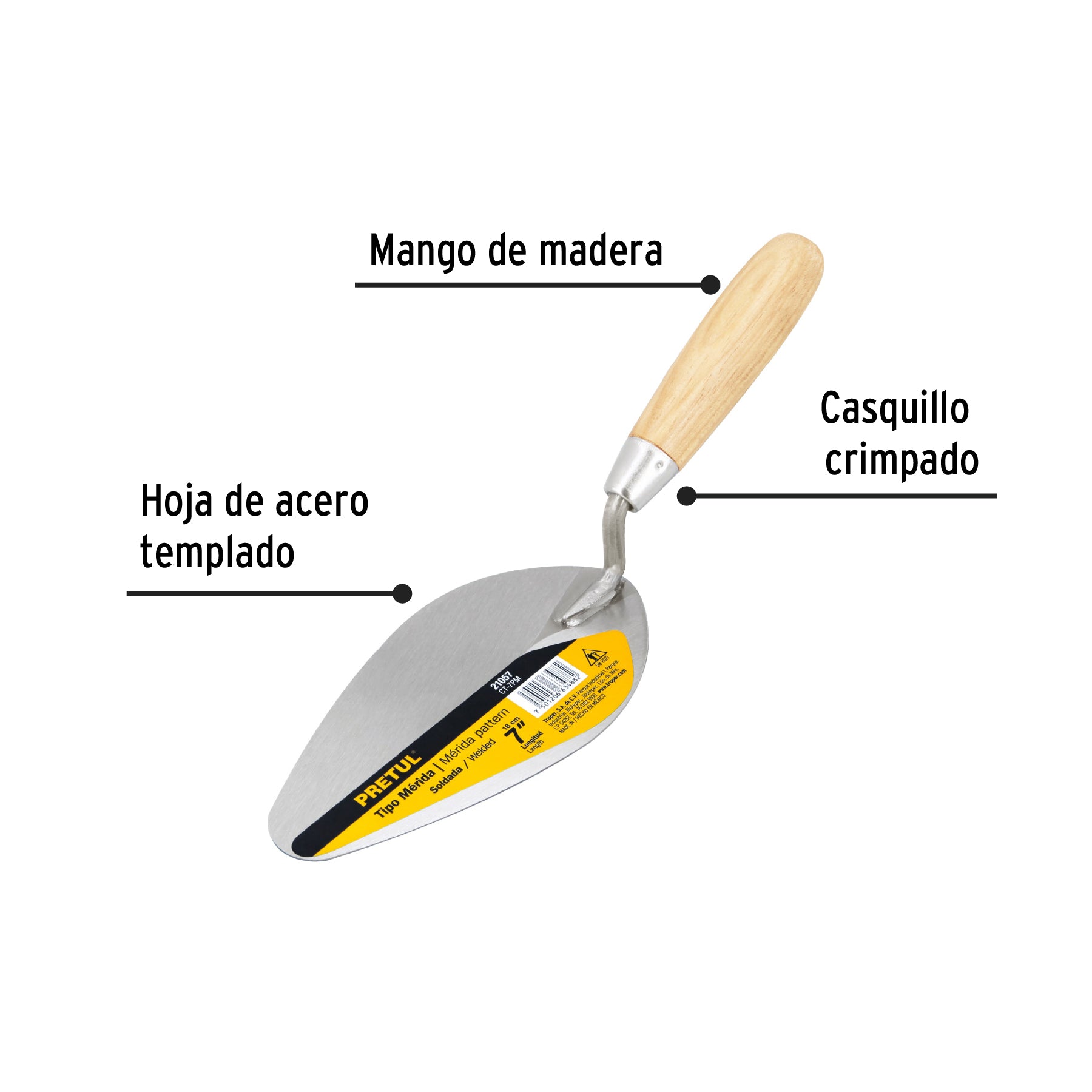 Cuchara para albañil 7' tipo Mérida, Pretul CT-7PM 21057 MM0