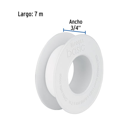 Cinta sella roscas 3/4' x 7 m, uso general, Foset Basic CTF-3/4BF 48464 MM00