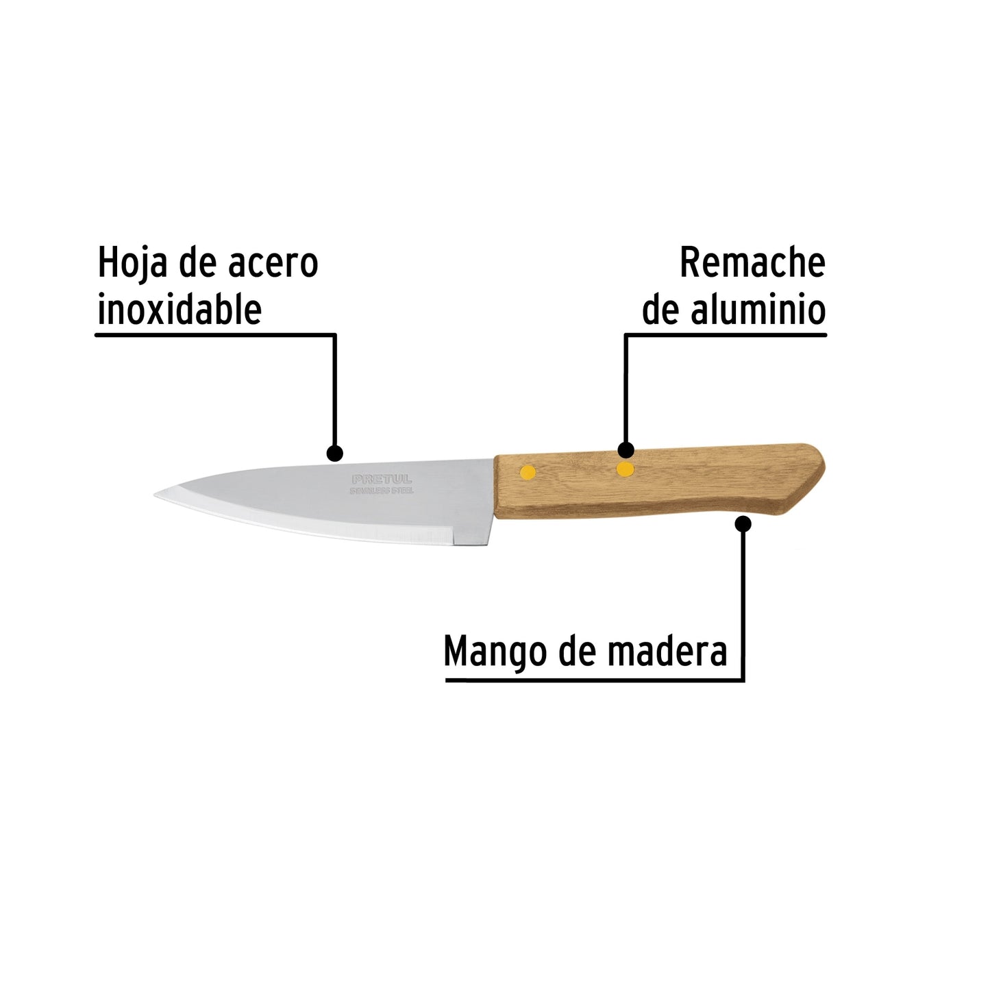 Cuchillo de chef 5' mango de madera, Pretul CUCH-M51 23079 MM00