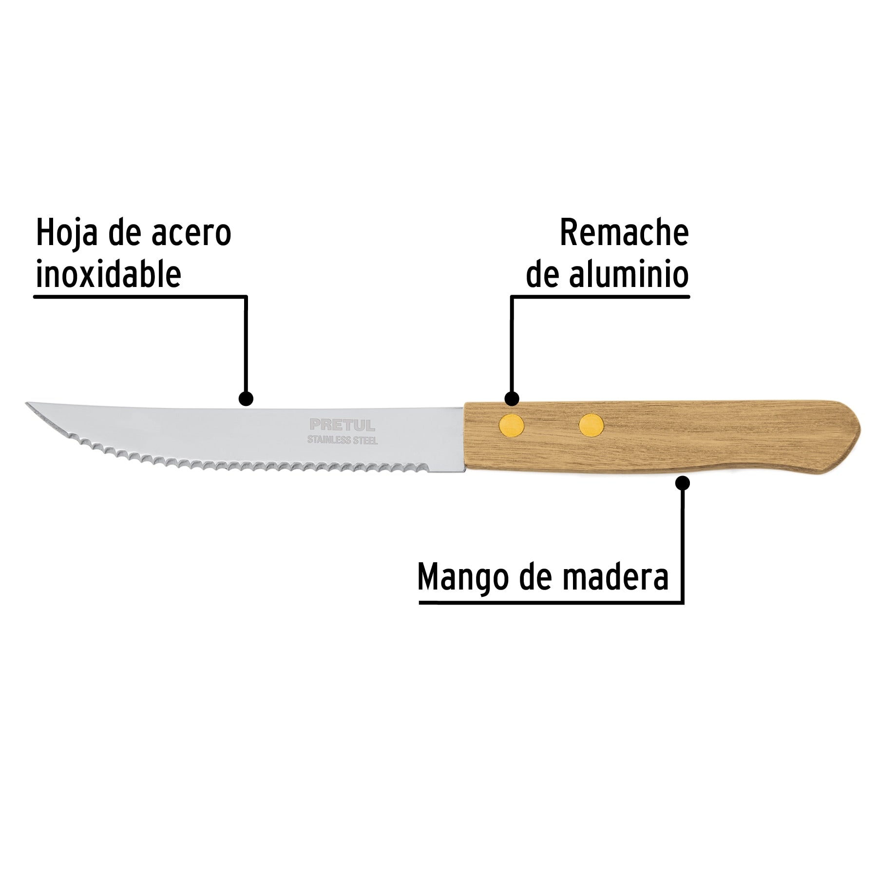 Cuchillo con sierra para asado 5' mango de madera, Pretul CUCH-M52 23083 MM00