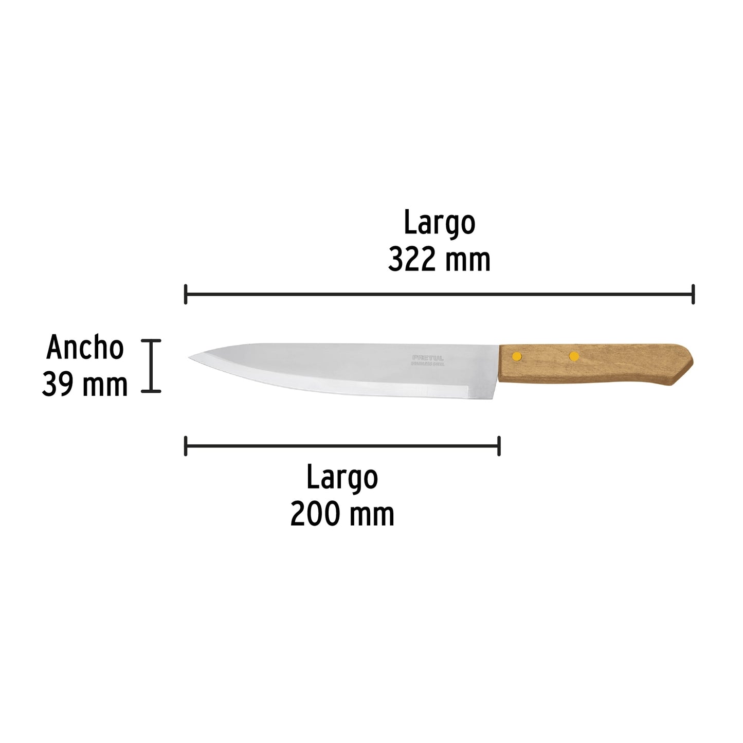 Cuchillo de chef 8' mango de madera, Pretul CUCH-M81 23082 MM00