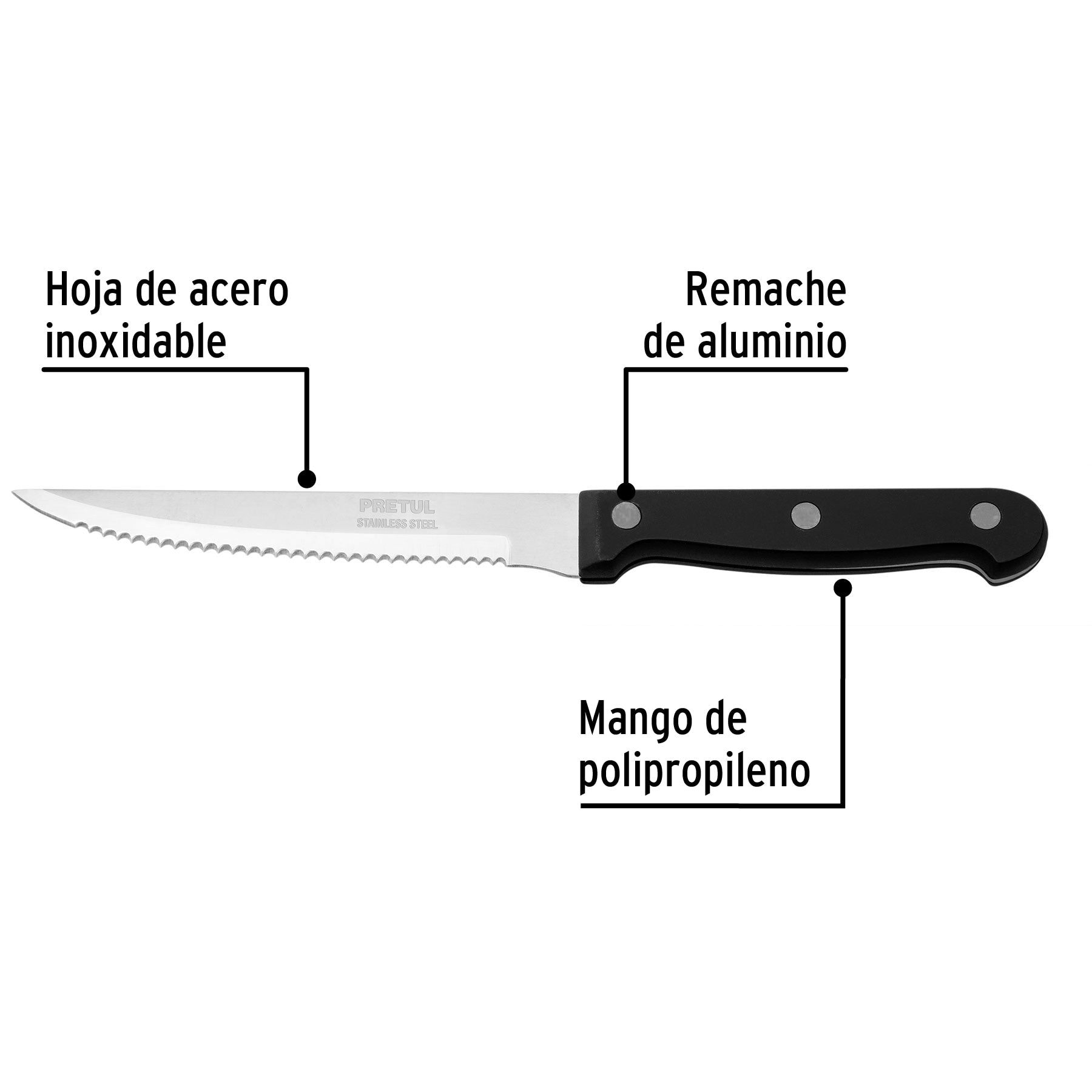 Cuchillo con sierra para asado 5' mango de plástico, Pretul CUCH-P52 23092 MM00