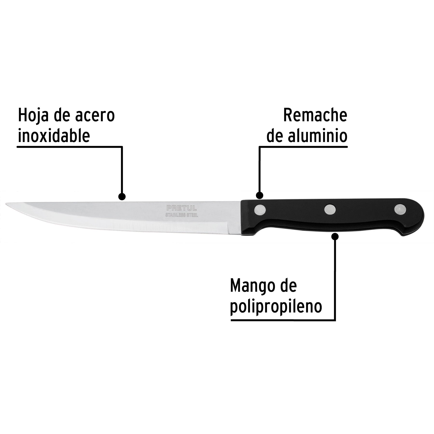 Cuchillo liso para asado 5' mango de plástico, Pretul CUCH-P53 23093 MM00