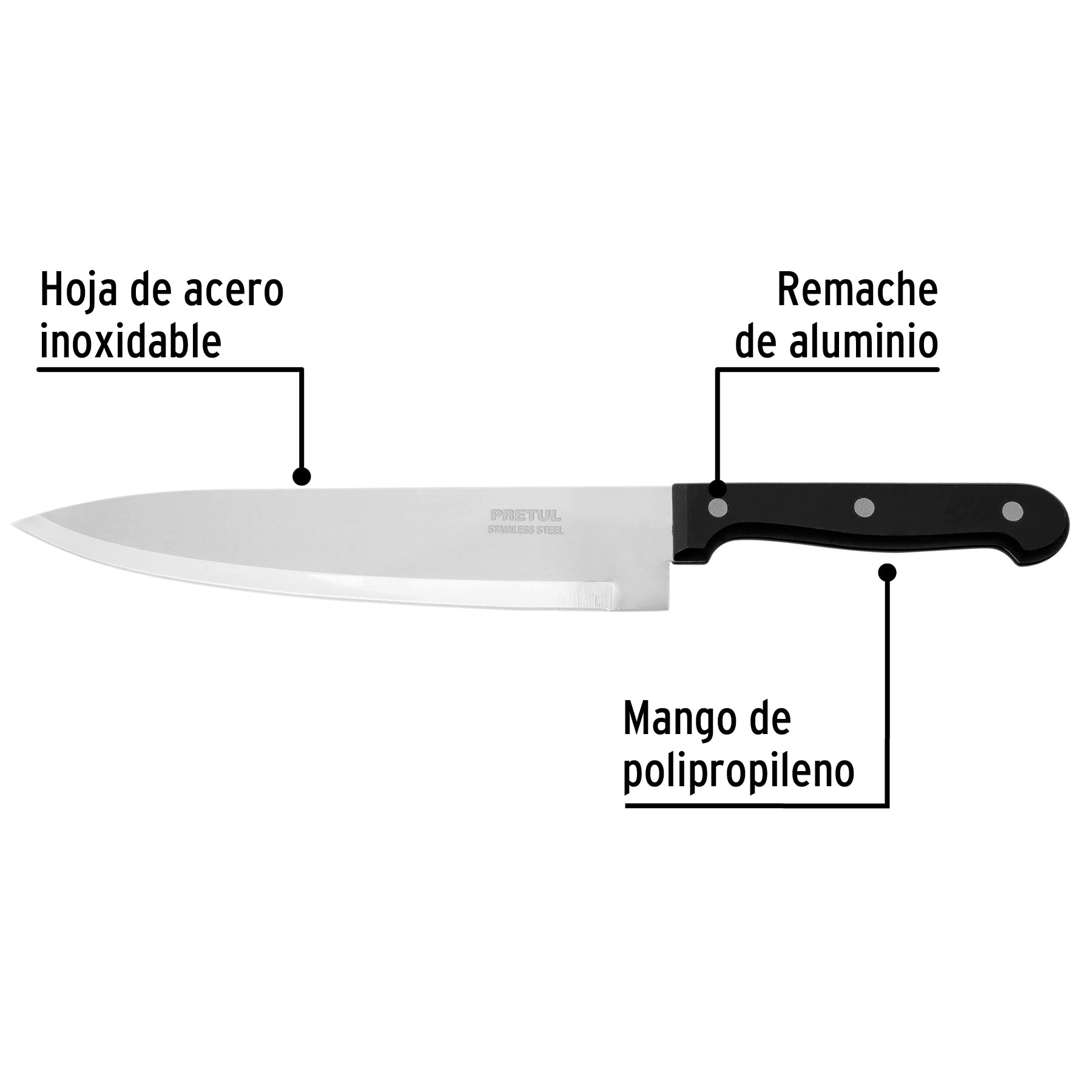 Cuchillo de chef 8' mango de polipropileno, Pretul CUCH-P81 23091 MM00