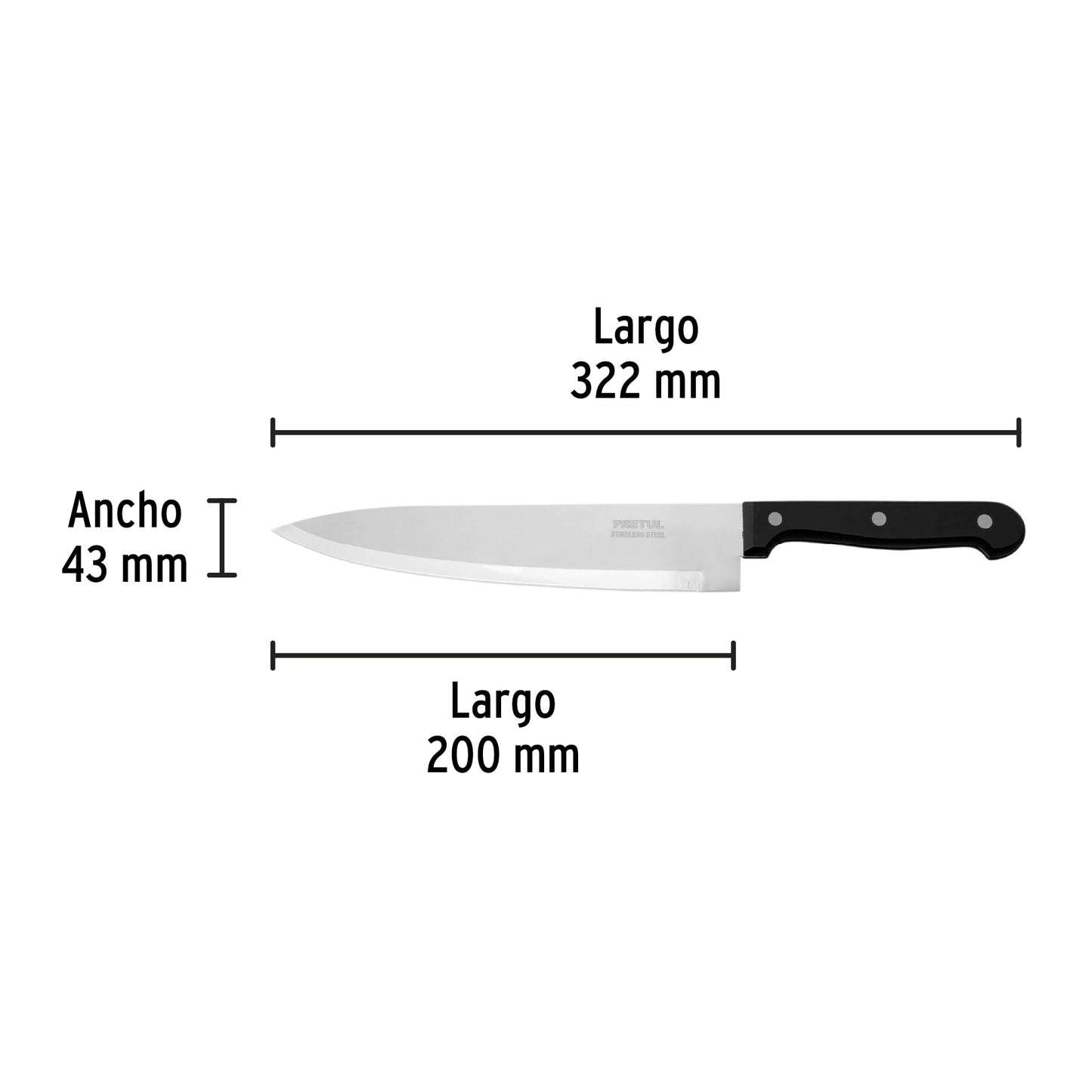 Cuchillo de chef 8' mango de polipropileno, Pretul CUCH-P81 23091 MM00