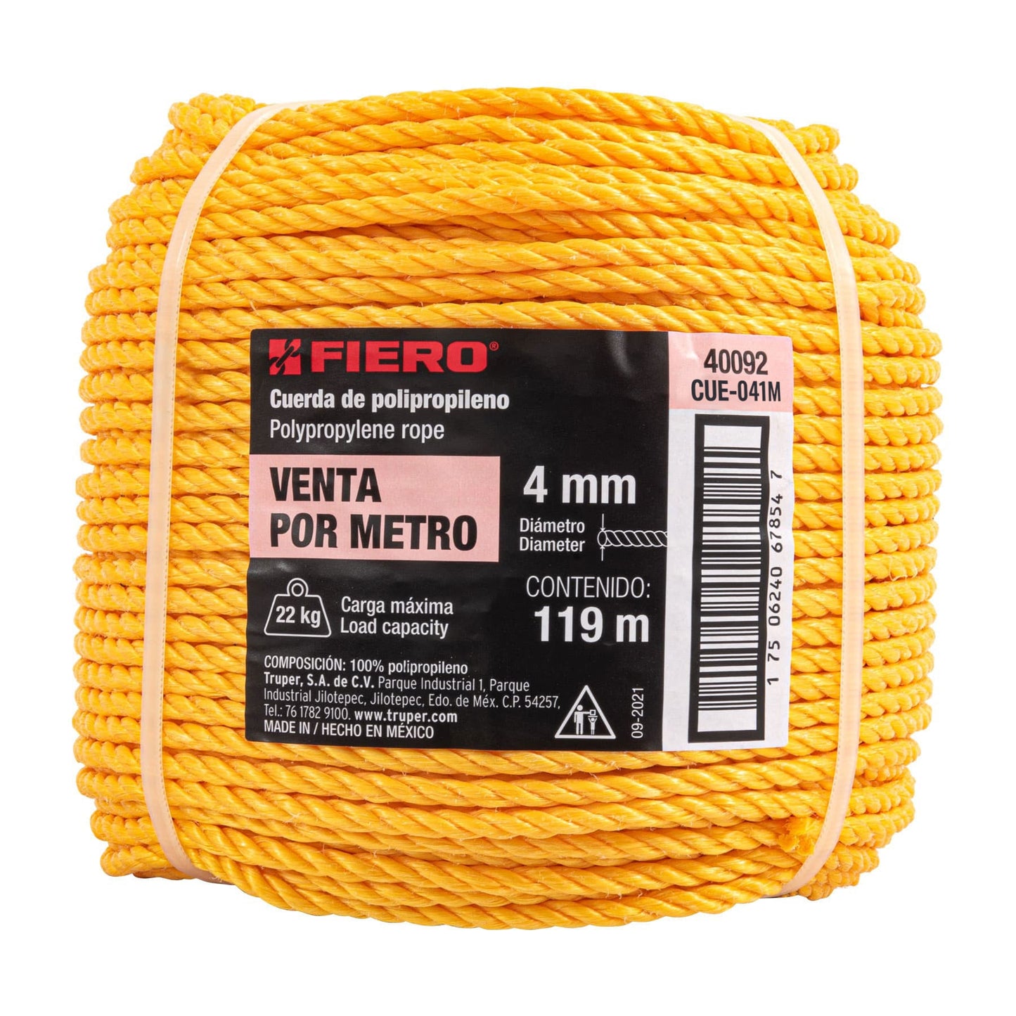 Metro de cuerda amarilla de 4 mm en rollo de 119 m, Fiero CUE-041M 40092 MM0