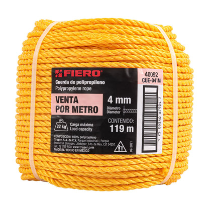 Metro de cuerda amarilla de 4 mm en rollo de 119 m, Fiero CUE-041M 40092 MM0