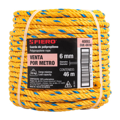 Metro de cuerda amarilla de 6 mm en rollo de 46 m, Fiero CUE-061M 40093 MM0