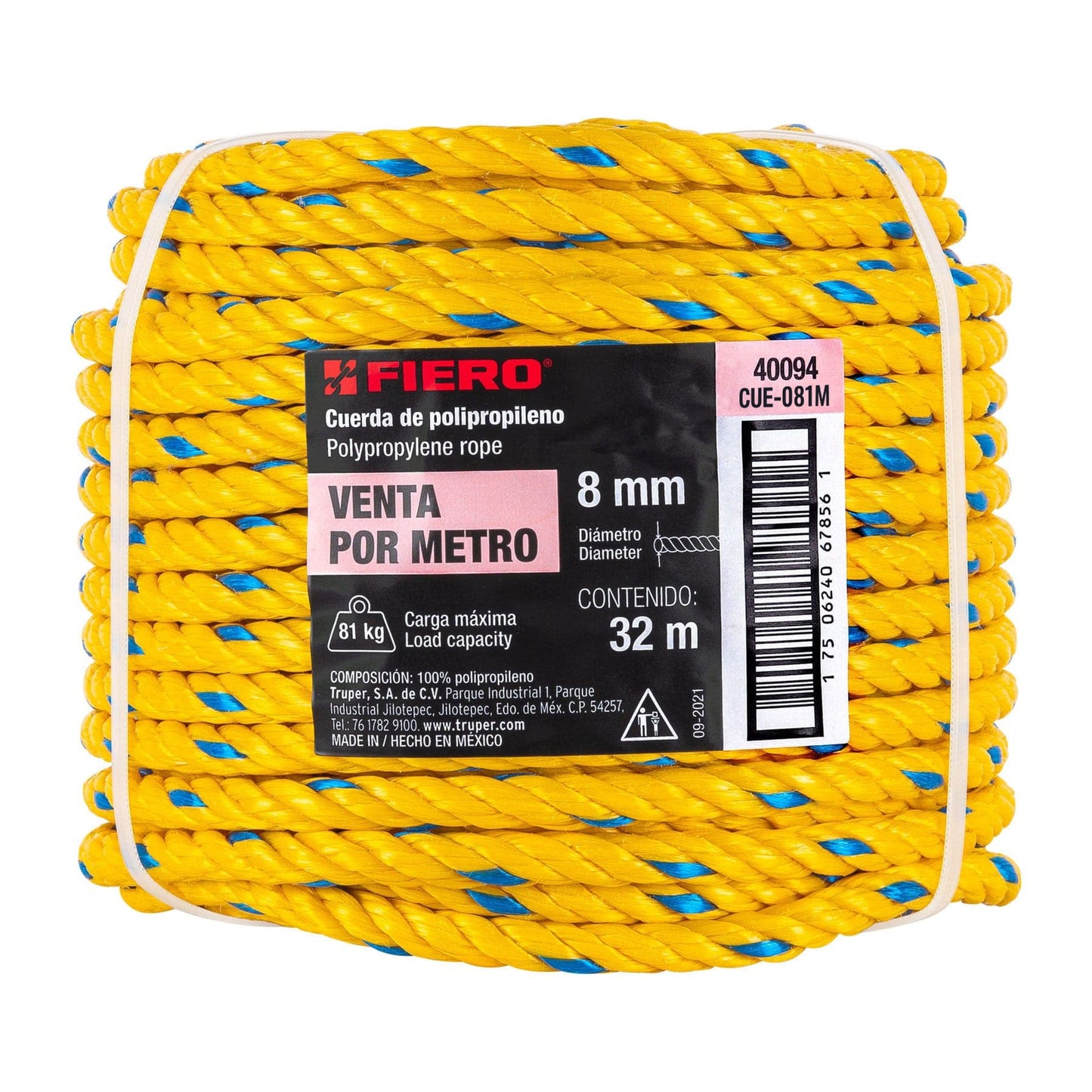 Metro de cuerda amarilla de 8 mm en rollo de 32 m, Fiero CUE-081M 40094 MM0