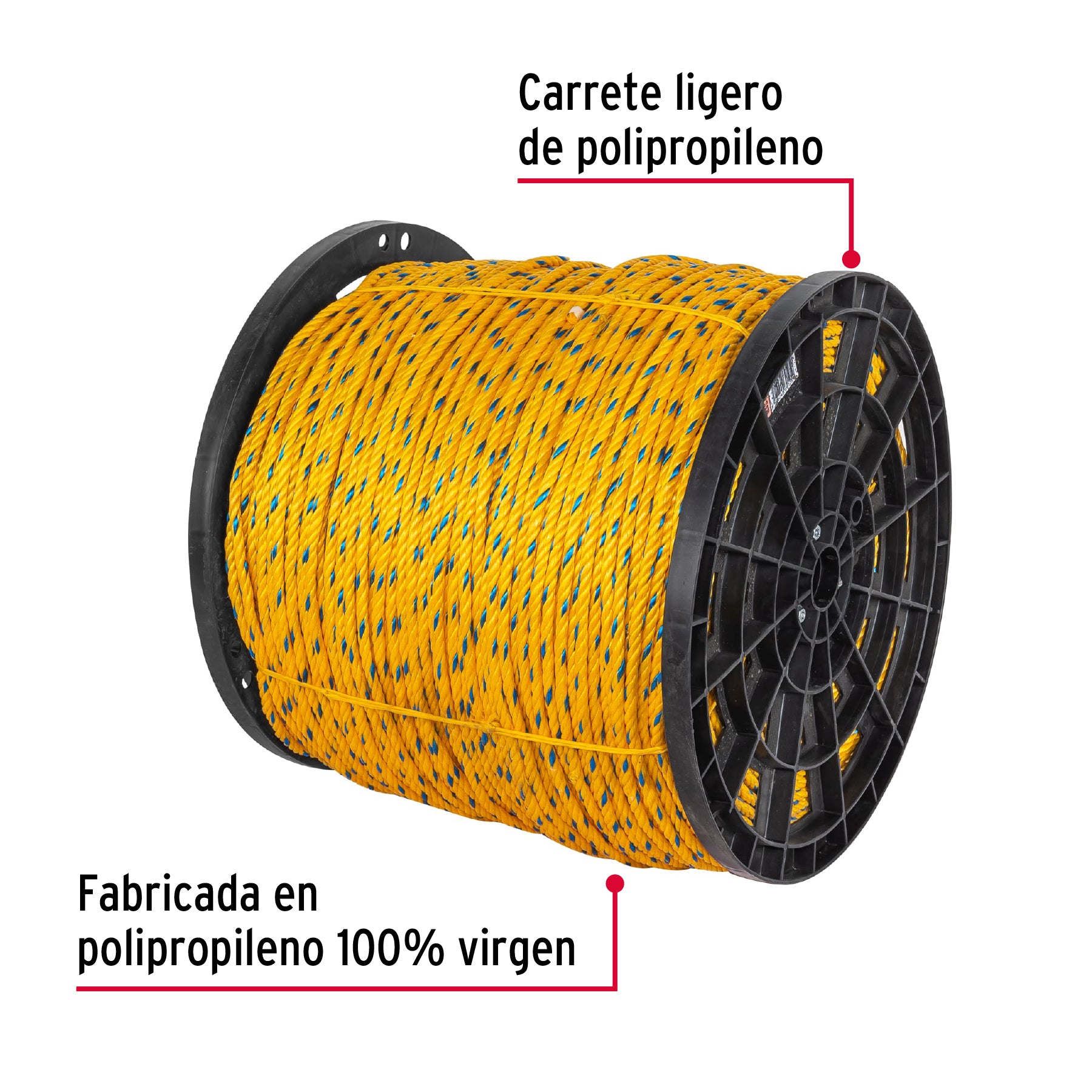 Metro de cuerda amarilla de 8 mm en rollo de 640 m, Fiero CUE-08M 40176 MM0