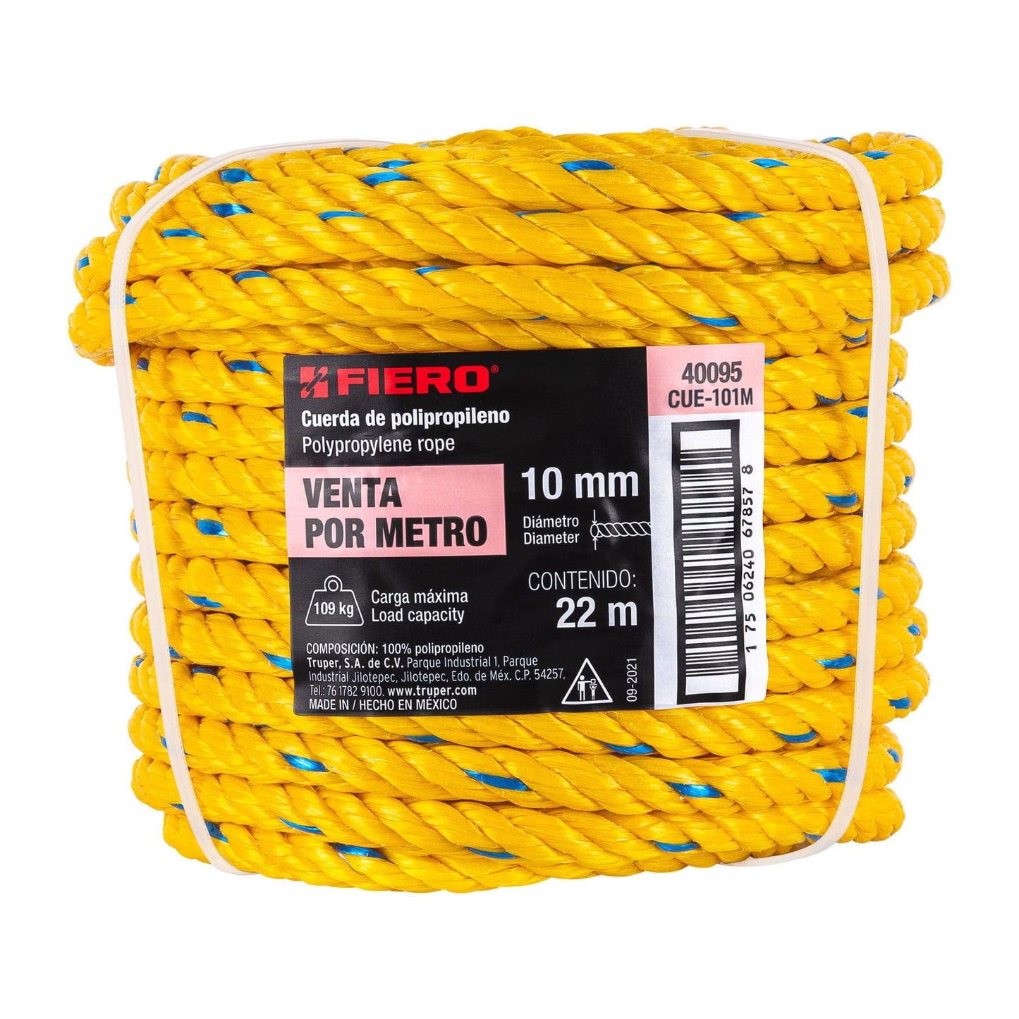 Metro de cuerda amarilla de 10 mm en rollo de 22 m, Fiero CUE-101M 40095 MM0