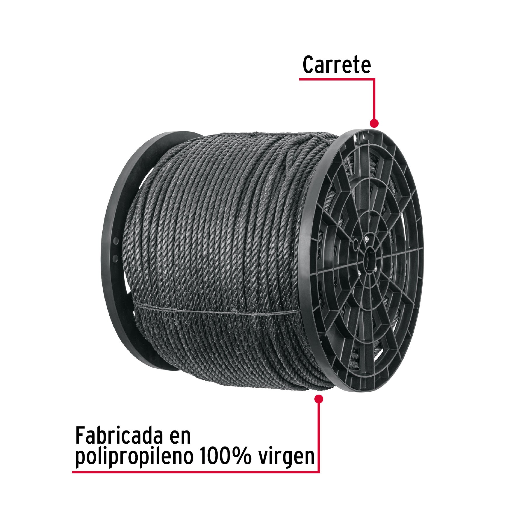 Kilo de cuerda negra de polipropileno 10 mm, carrete 20kg CUE-10NK 40765 MM00