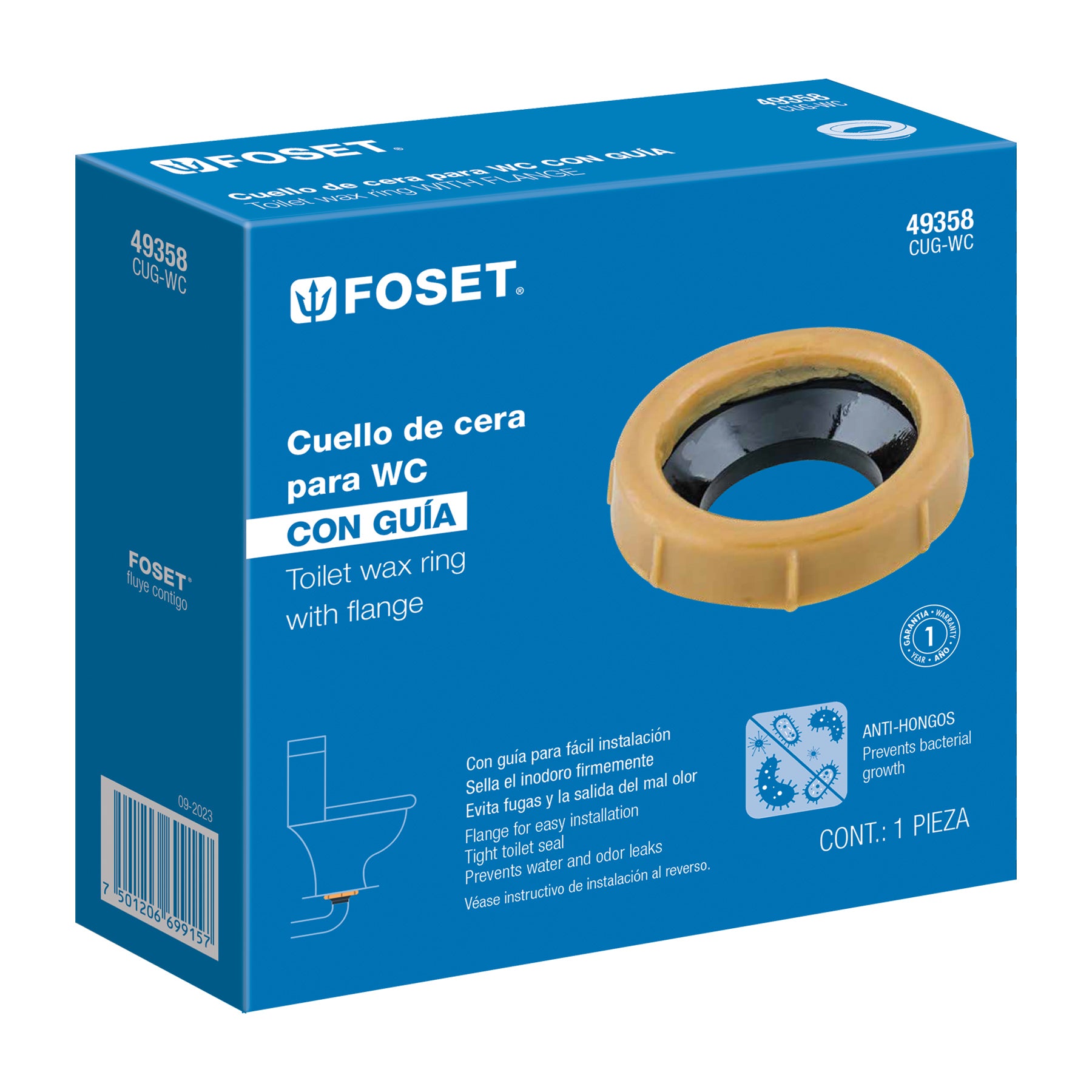 Cuello de cera con guía para WC, 170 g, Foset CUG-WC 49358 MM1