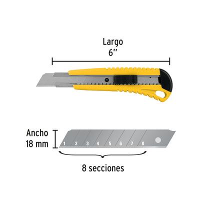 Cutter 18 mm plástico con alma metálica, Pretul CUT-6P 22396 MM00