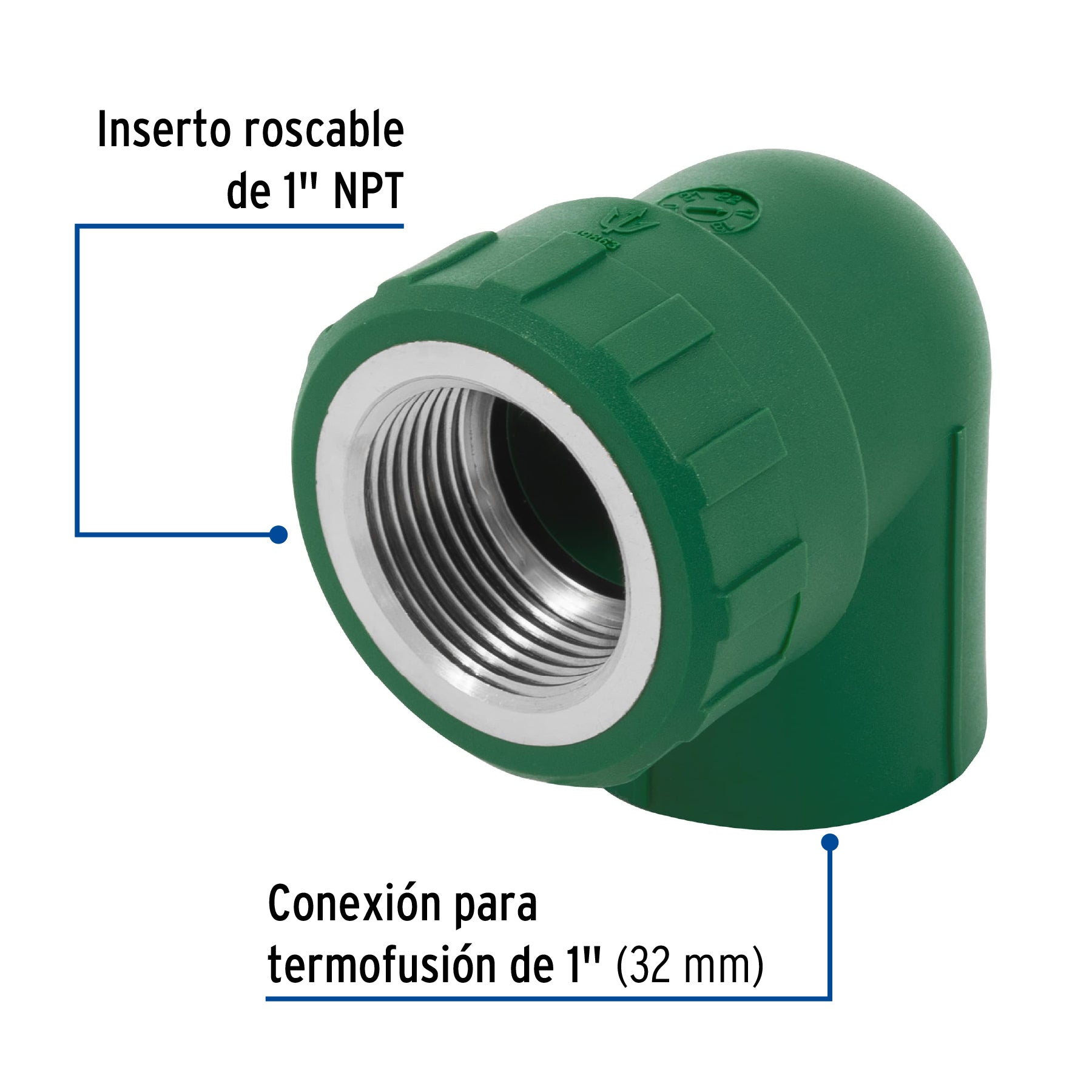 Codo 90° PPR,  1', rosca hembra con inserto metálico, Foset CV-503 49863 MM00