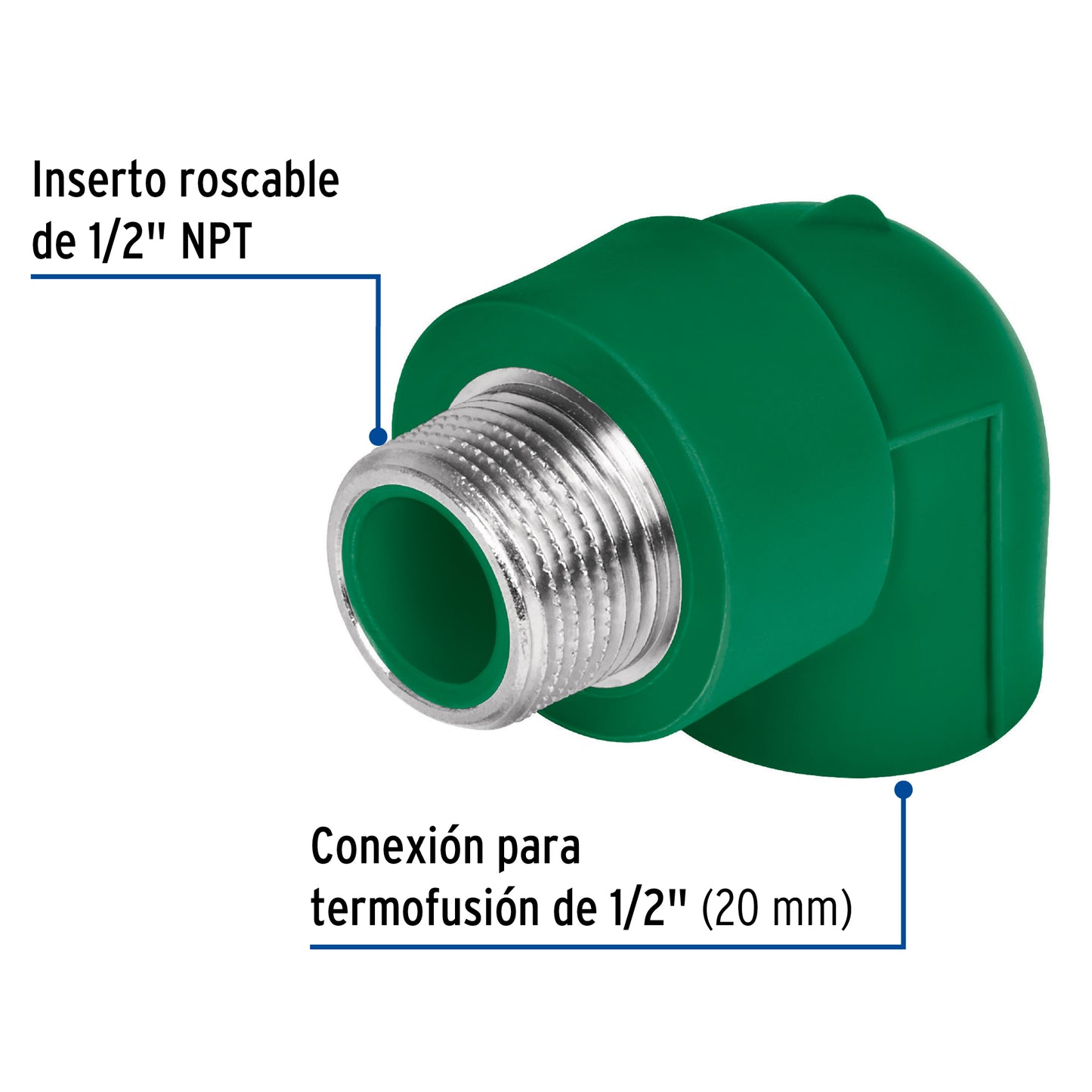 Codo 90° PPR,  1/2', rosca macho con inserto metálico, Foset CV-511 49855 MM00