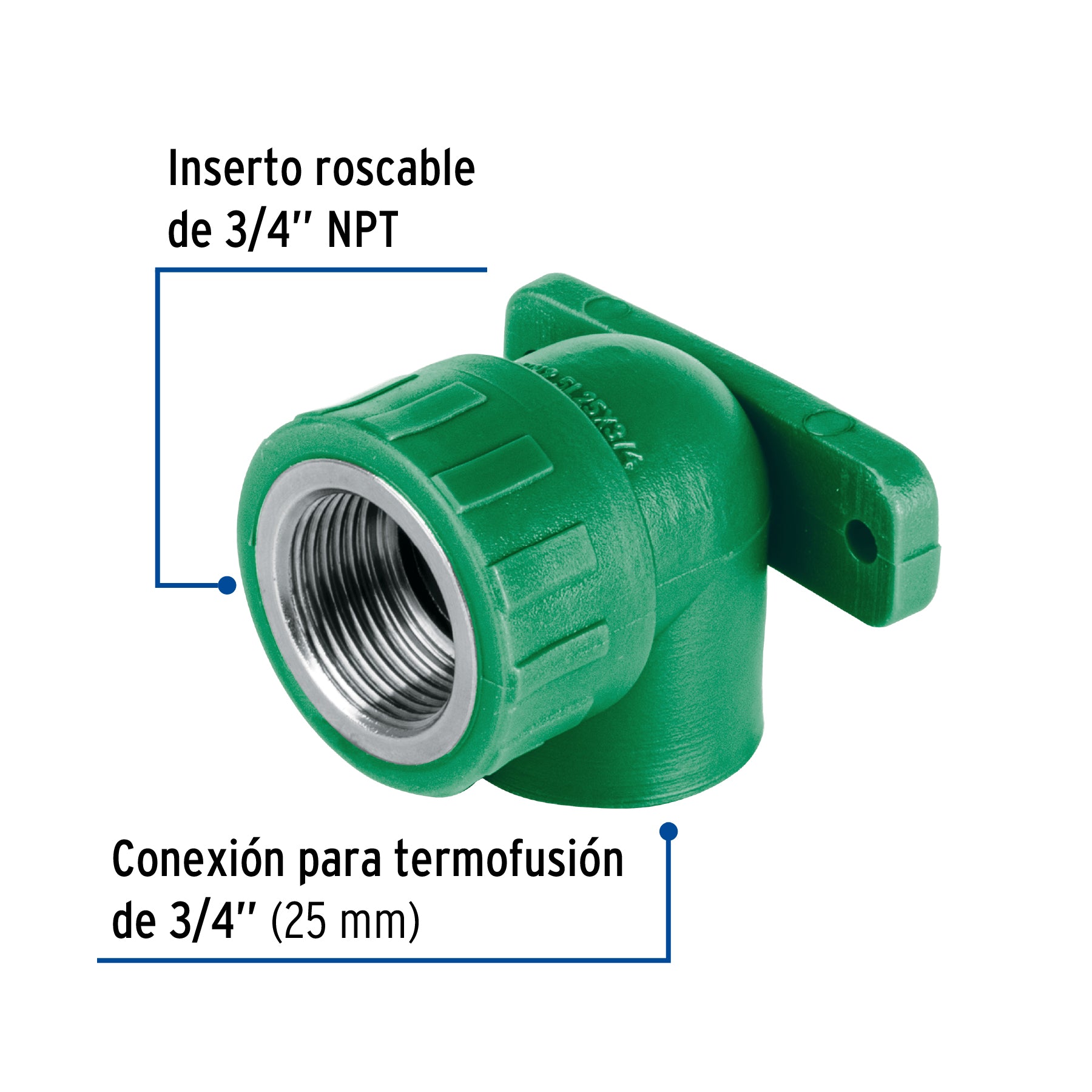 Codo oreja 90° PPR, 3/4', hembra con inserto metálico, Foset CV-582 45264 MM00