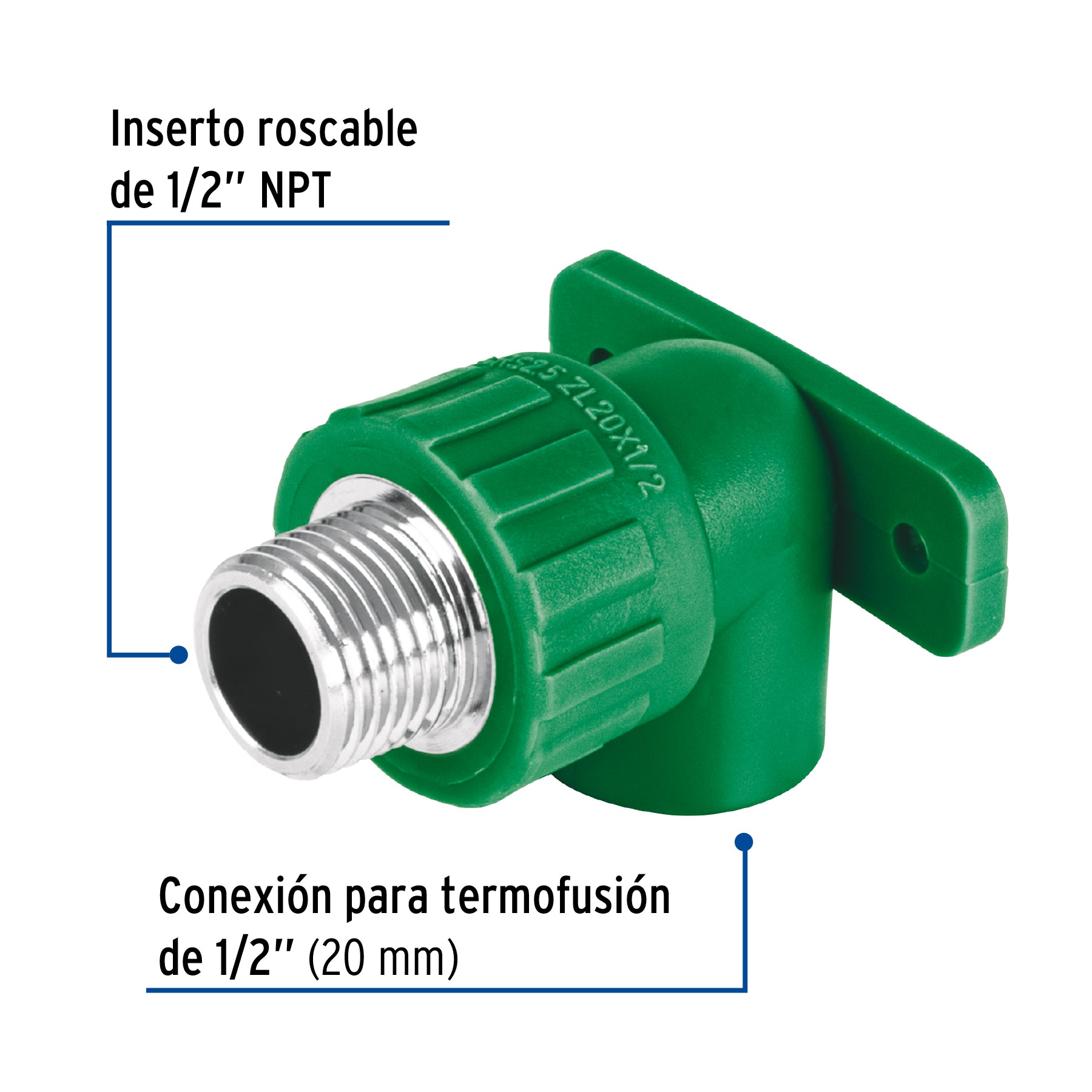 Codo oreja 90° PPR,  1/2', macho con inserto metálico, Foset CV-591 45265 MM00