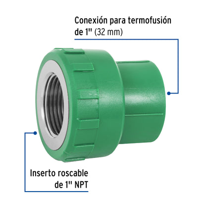 Adaptador PPR 1' hembra con inserto metálico, Foset CV-603 49887 MM00