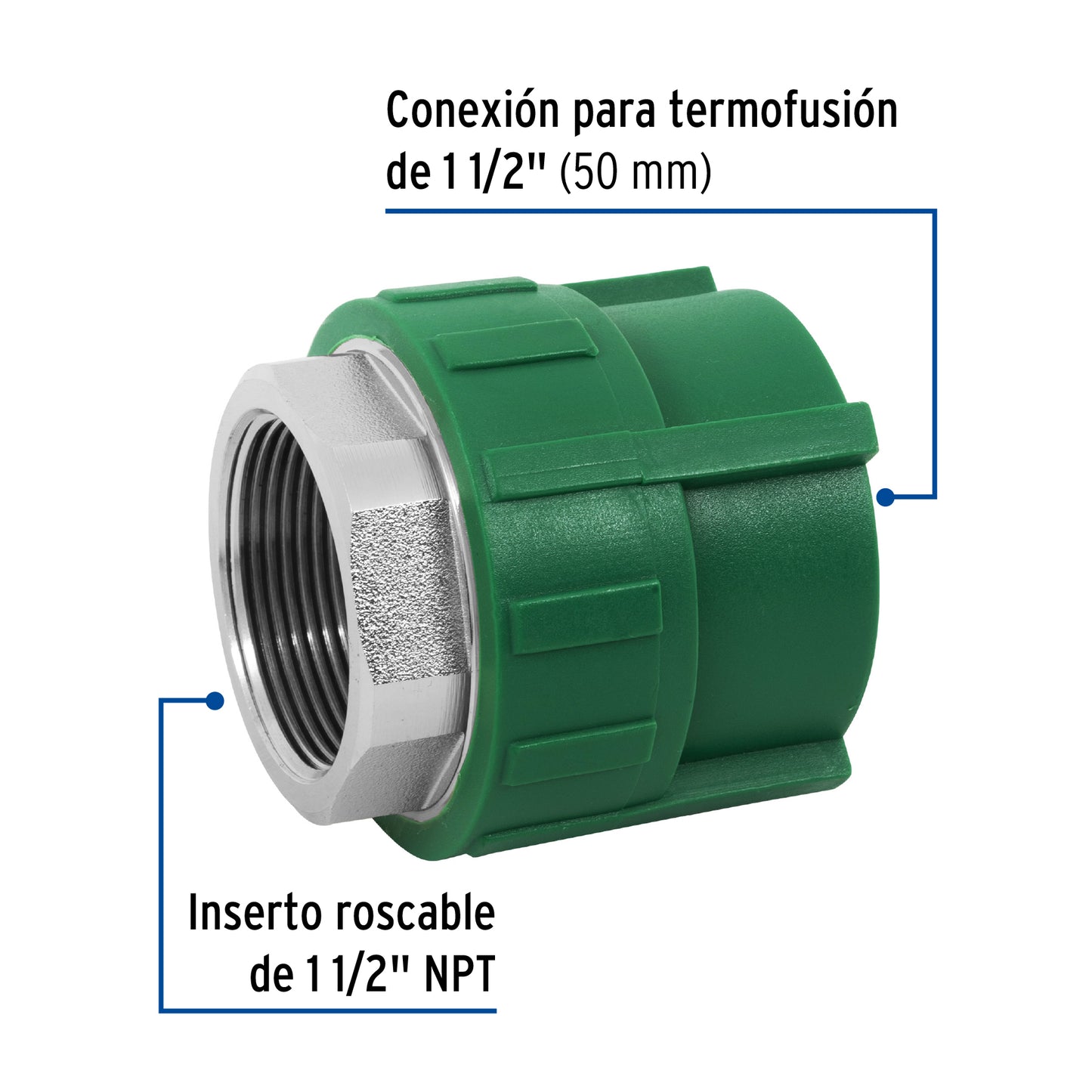 Adaptador PPR 1-1/2' hembra con inserto metálico, Foset CV-605 45454 MM00