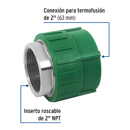 Adaptador PPR 2' hembra con inserto metálico, Foset CV-606 45455 MM00