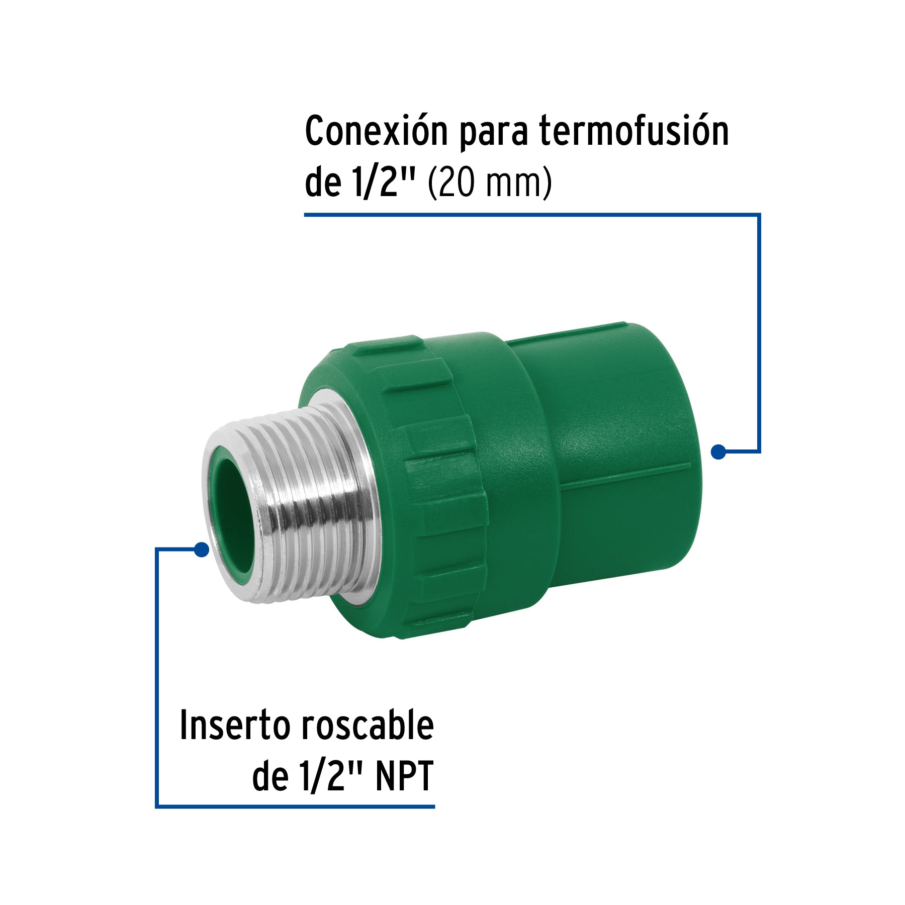 Adaptador PPR 1/2' macho con inserto metálico, Foset CV-611 49879 MM00