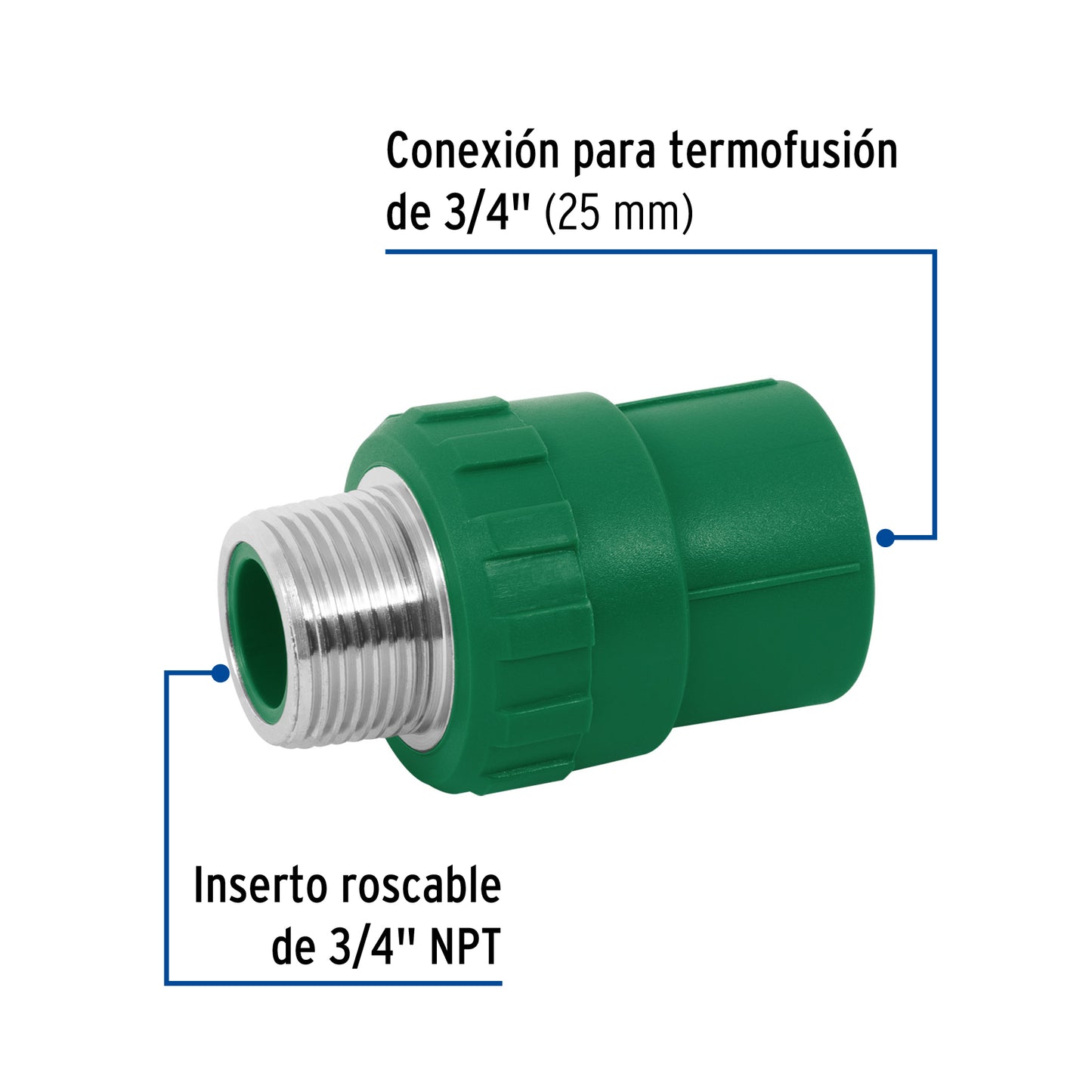 Adaptador PPR 3/4' macho con inserto metálico, Foset CV-612 49880 MM00