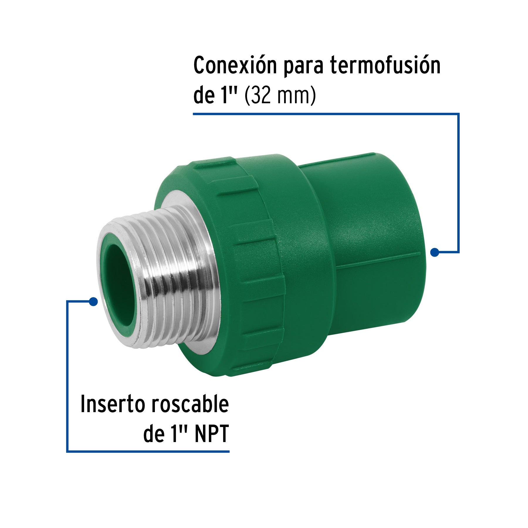 Adaptador PPR 1' macho con inserto metálico, Foset CV-613 49881 MM00