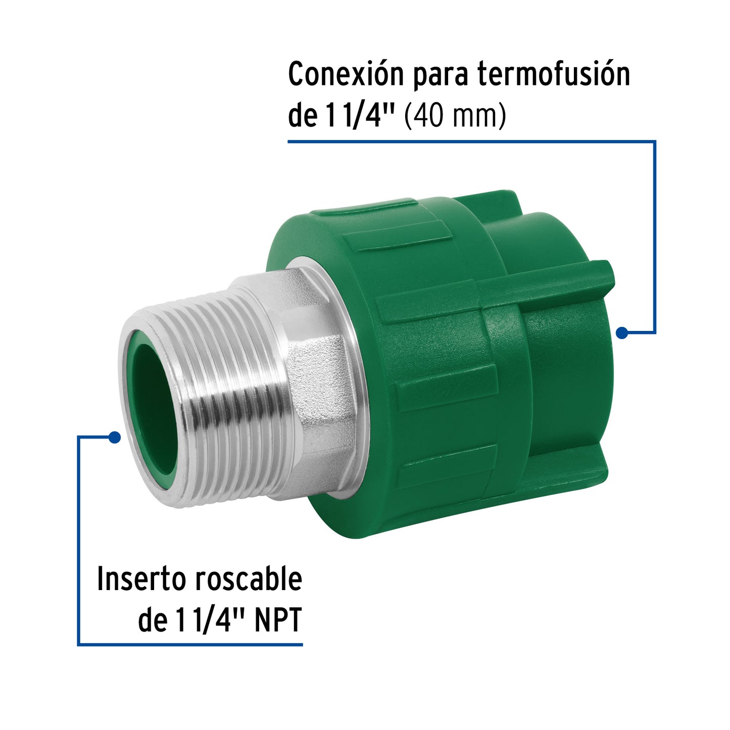 Adaptador PPR 1-1/4' macho con inserto metálico, Foset CV-614 45450 MM00